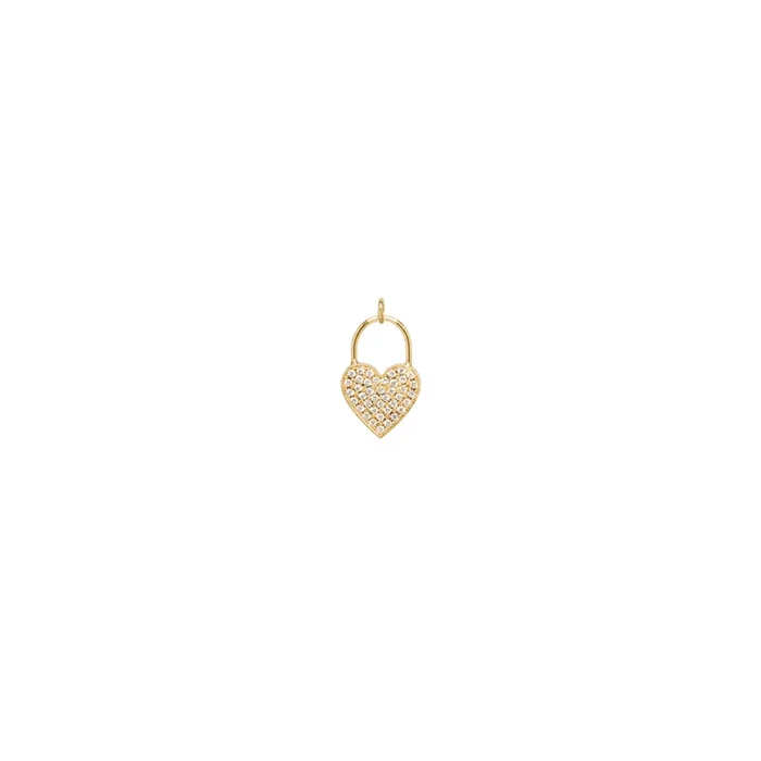 14k Single Pavé Diamond Heart Padlock Charm Pendant
