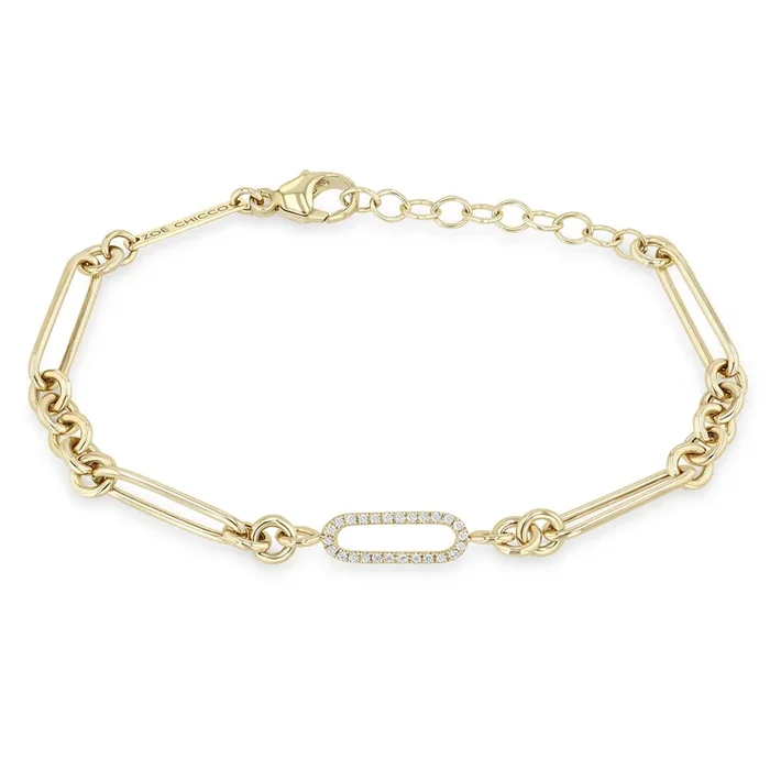 14k Single Pavé Diamond Link Large Paperclip Rolo Chain Bracelet