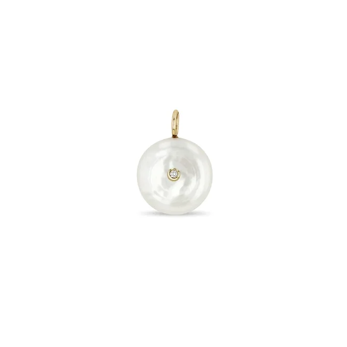 14k Single Reversible Black & White Diamond Pearl Disc Charm