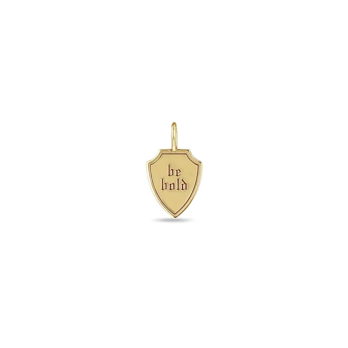14k Single Small “be bold” Shield Charm Pendant