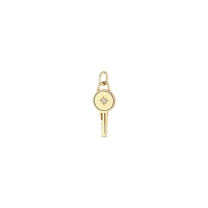 14k Single Star Set Diamond Key Charm Pendant