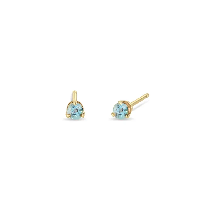 14k Small Aquamarine Prong Studs | March Birthstone