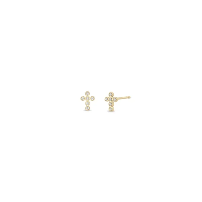 14k Small Diamond Bezel Cross Studs