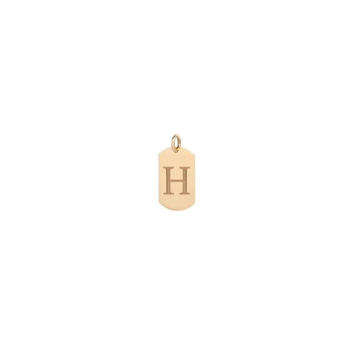 14k Small Engraved Initial Dog Tag Charm Pendant