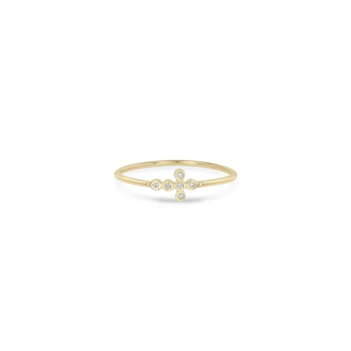 14k Small Horizontal Diamond Bezel Cross Ring