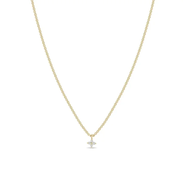 14k Small Prong Diamond Quad Extra Small Box Chain Necklace