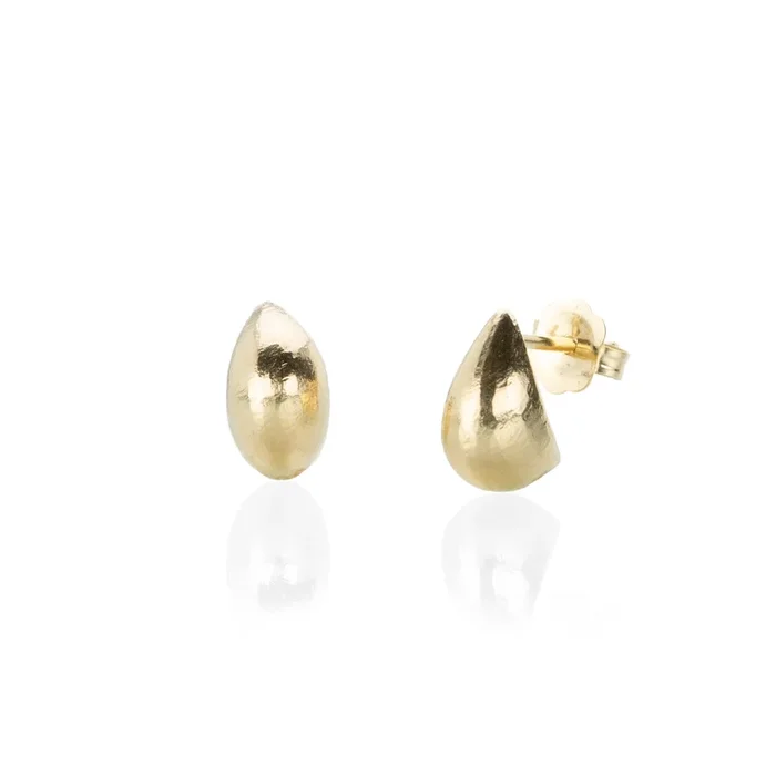 14k Small Teardrop Hewn Earrings