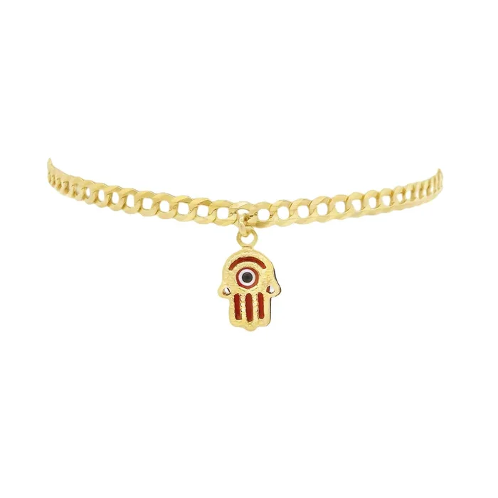14K Solid Cuban Ankle Bracelet W/ Hamsa Included JTJ™