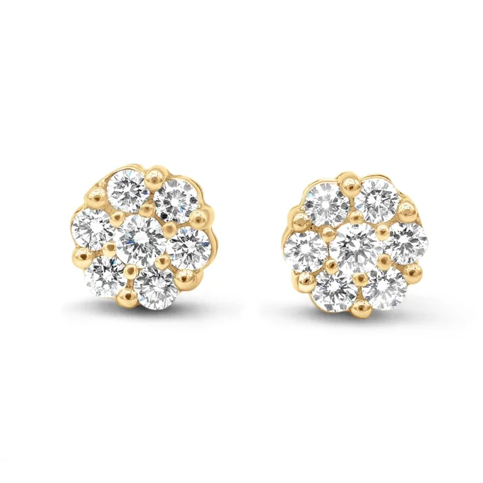 14k Solid Gold Diamond Cluster Earrings 1.12ctw