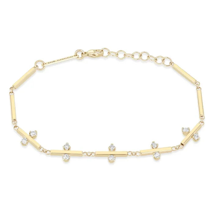 14k Stacked Prong Diamond Linked Bar Bracelet