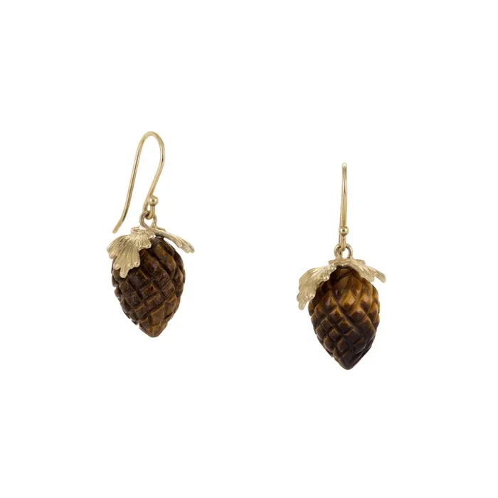 14k Tiger’s Eye Pinecone Drop Earrings