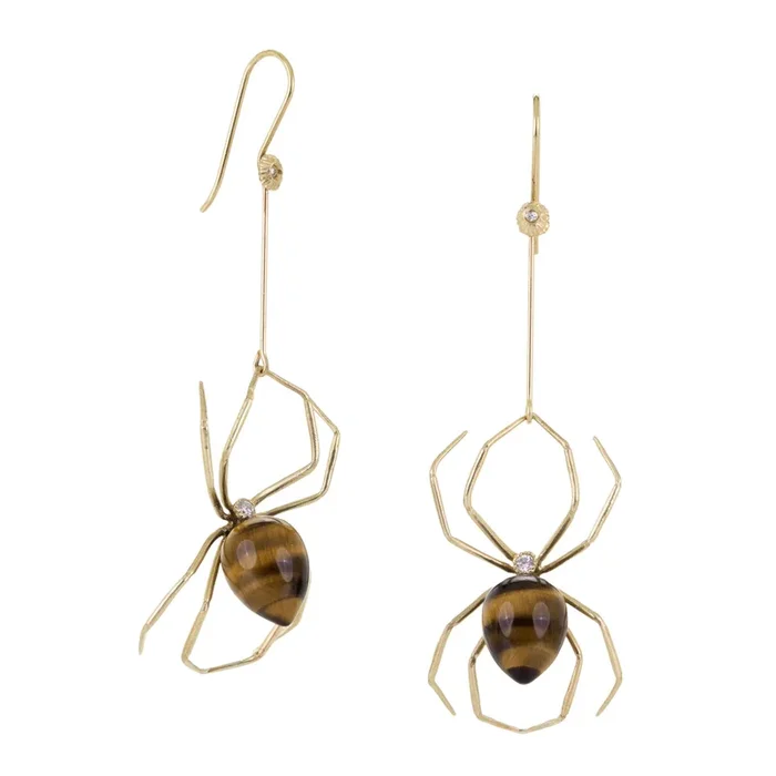14k Tiger’s Eye Spider Drop Earrings