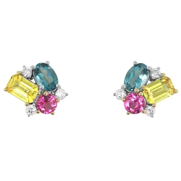14K Tri-Color ‘Tesserae’ Rainbow Rose Cluster Earrings