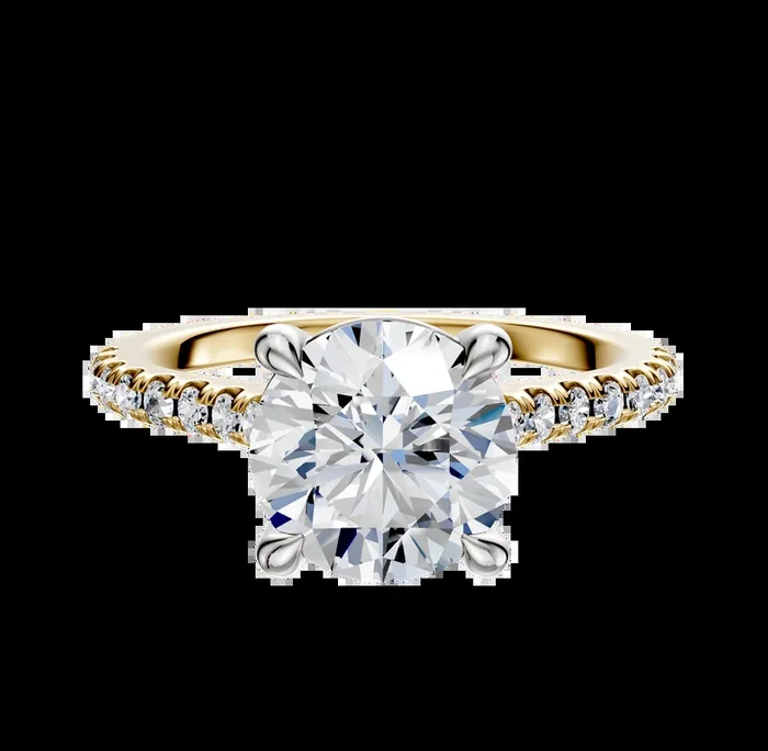14K Two Tone 4 Prong Basket Cathedral Dome 1-Row-Pave 2.5mm Engagement Ring