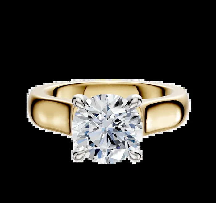 14K Two Tone 4 Prong Hidden Halo Cathedral Dome 4.0mm Engagement Ring