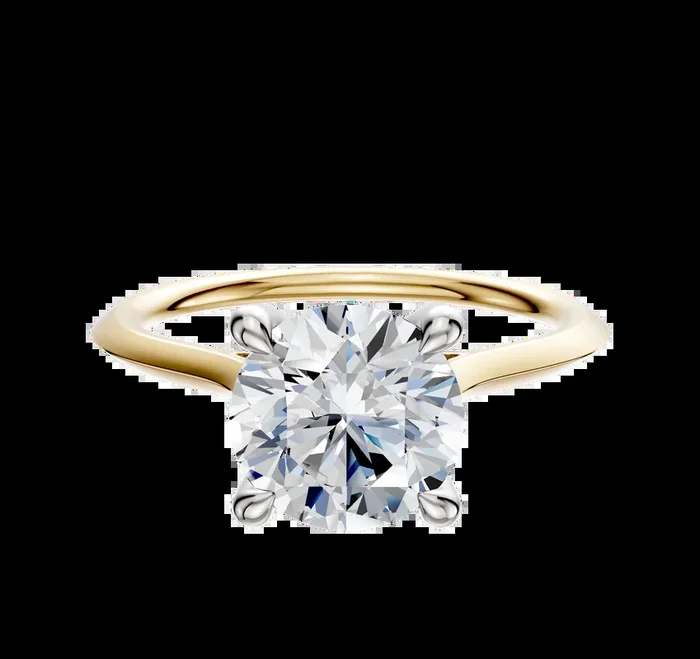 14K Two Tone 4 Prong Hidden Halo Cathedral Knife Edge 1.5mm Engagement Ring