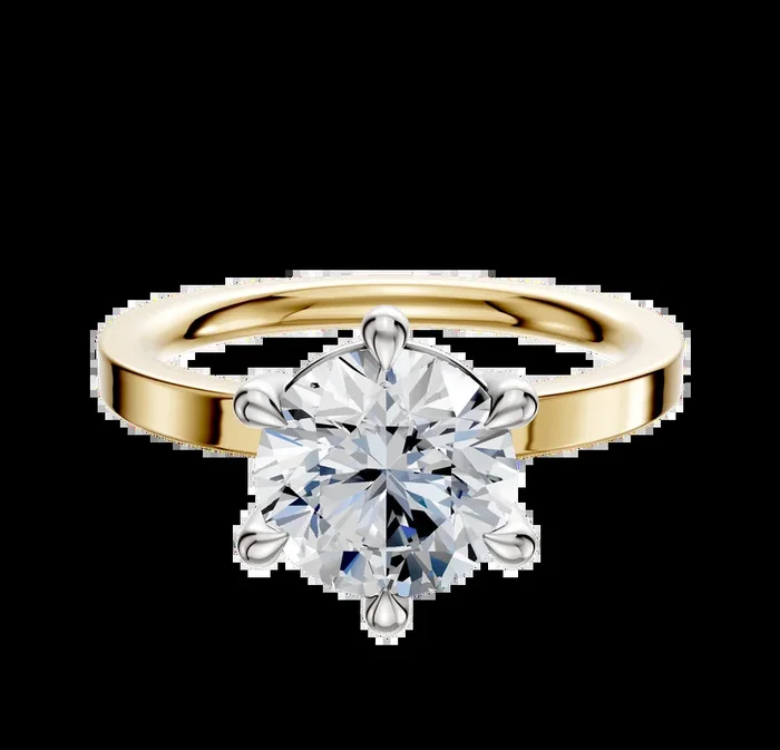 14K Two Tone 6 Prong Basket Classic Flat 2.0mm Engagement Ring