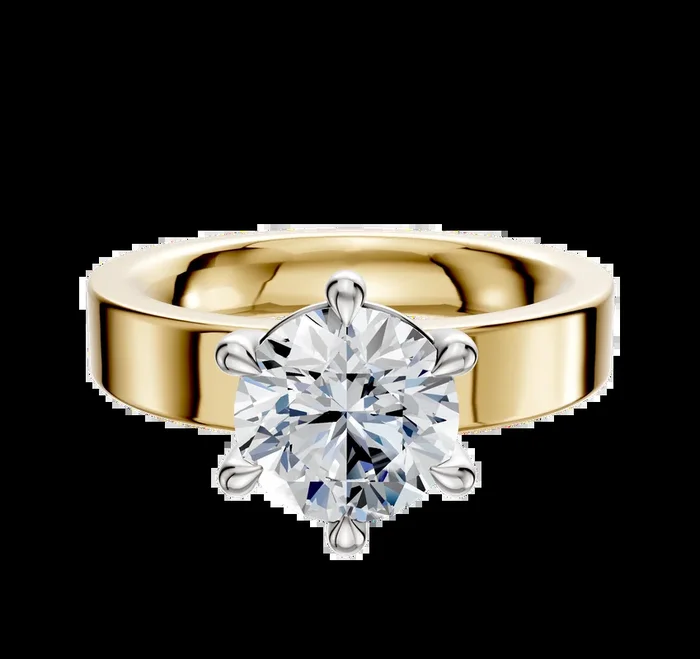 14K Two Tone 6 Prong Basket Classic Flat 4.0mm Engagement Ring