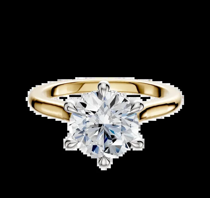 14K Two Tone 6 Prong Hidden Halo Cathedral Dome 2.0mm Engagement Ring