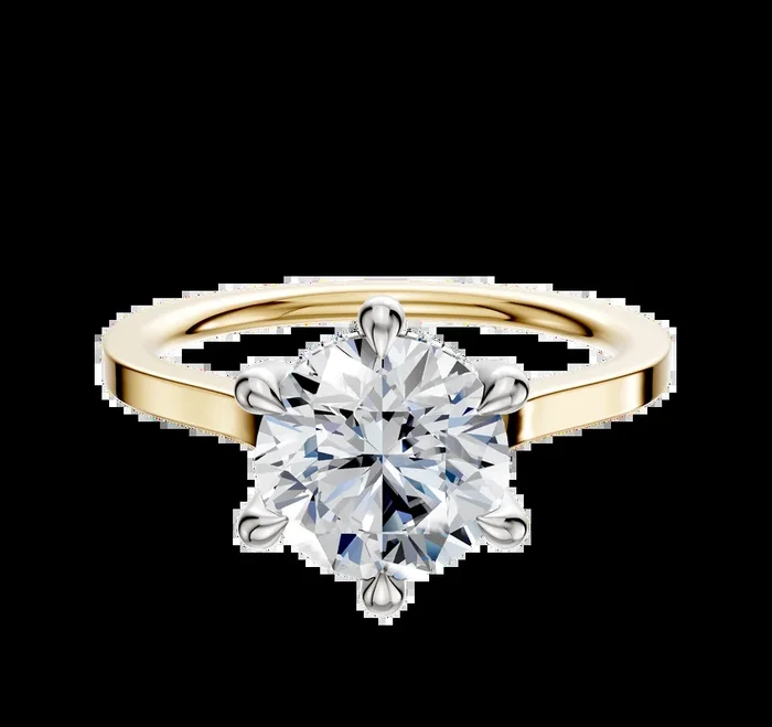 14K Two Tone 6 Prong Hidden Halo Cathedral Flat 1.5mm Engagement Ring