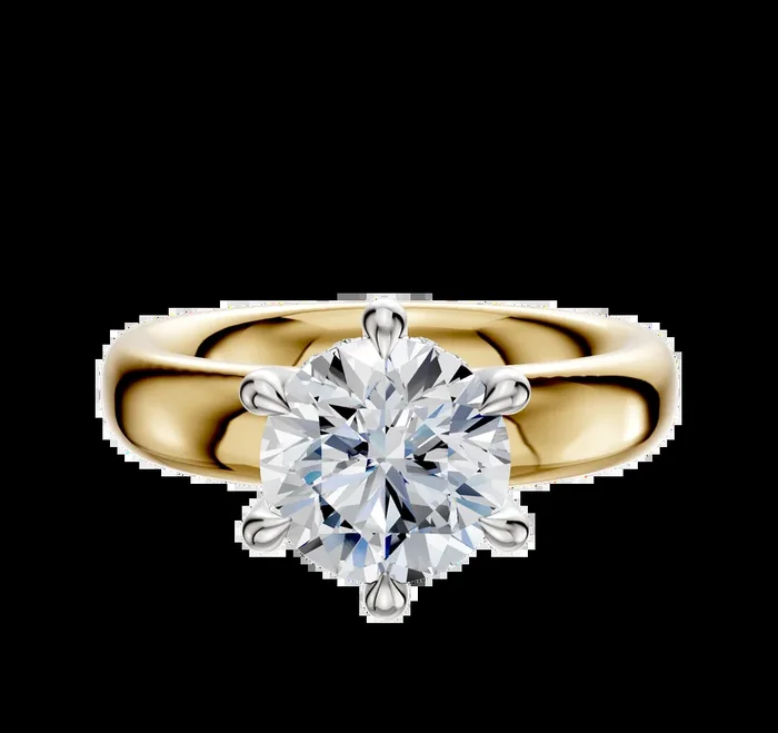 14K Two Tone 6 Prong Hidden Halo Classic Dome 4.0mm Engagement Ring