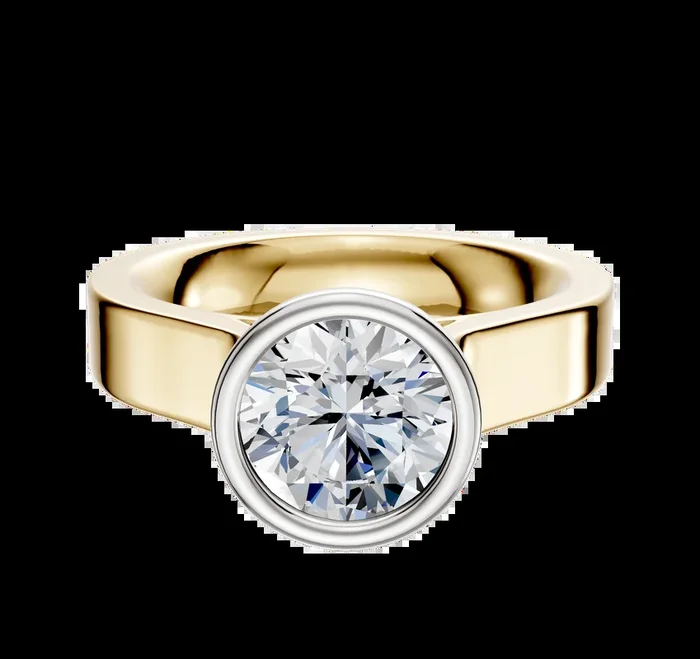 14K Two Tone Bezel Full Bezel North/South Cathedral Flat 4.0mm Engagement Ring