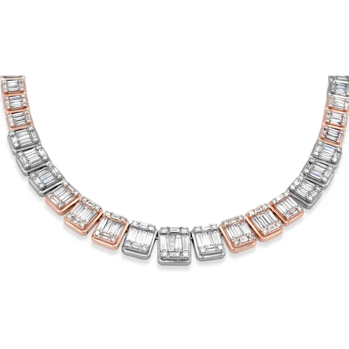 14k Two-Tone Diamond Chain, Baguette Tennis Link 15.47ctw