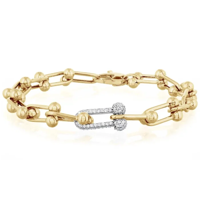 14K Two Tone Gold .6 CTW Diamond Ball Clip Bracelet
