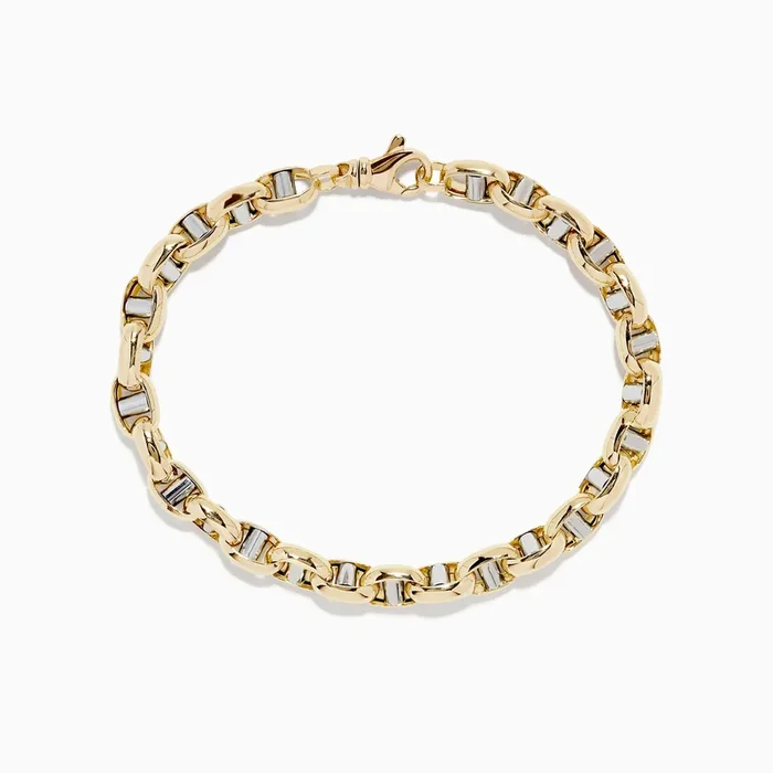 14K Two Tone Gold 9″ Mariner Link Bracelet