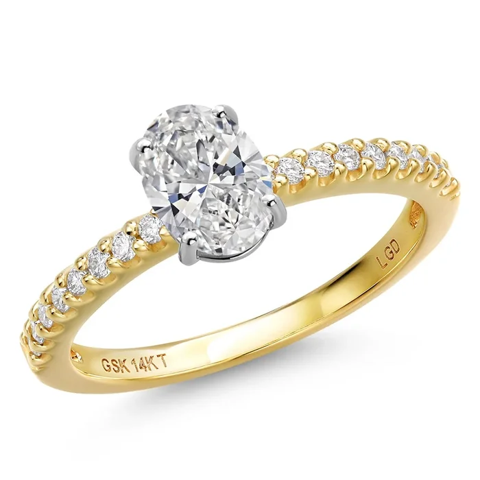14K Two Tone Gold Lab Grown Diamond Engagement Ring For Women | 0.86 Cttw | Oval 7X5MM | Gemstone April Birthstone | DEF Color | VVS-VS Clarity