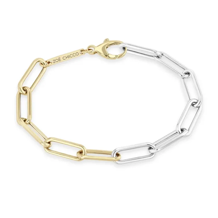 14k Two Tone Gold Large Paperclip Chain Bracelet