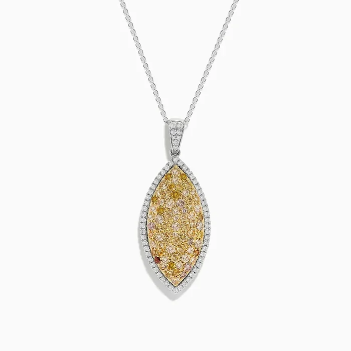 14K Two Tone Gold Marquise Shaped Multi Color Diamond Pendant 2.01 TCW