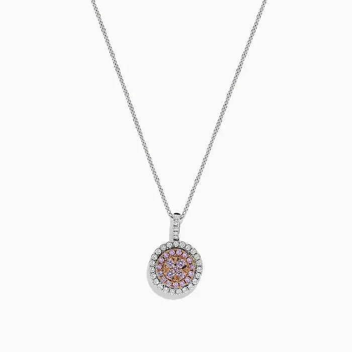 14K Two Tone Gold Pink and White Diamond Pendant, 0.54 TCW