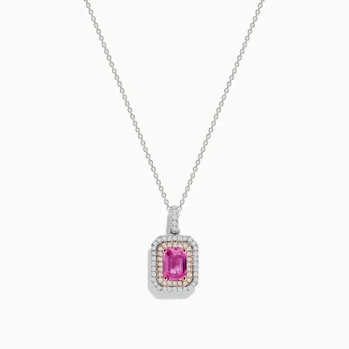 14K Two Tone Gold Pink Sapphire and Diamond Pendant