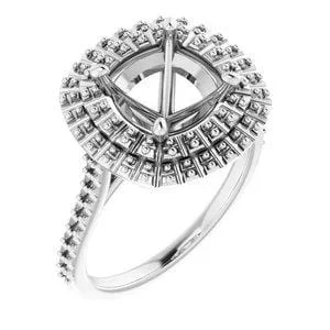 14K White 8 mm Cushion Engagement Ring Mounting