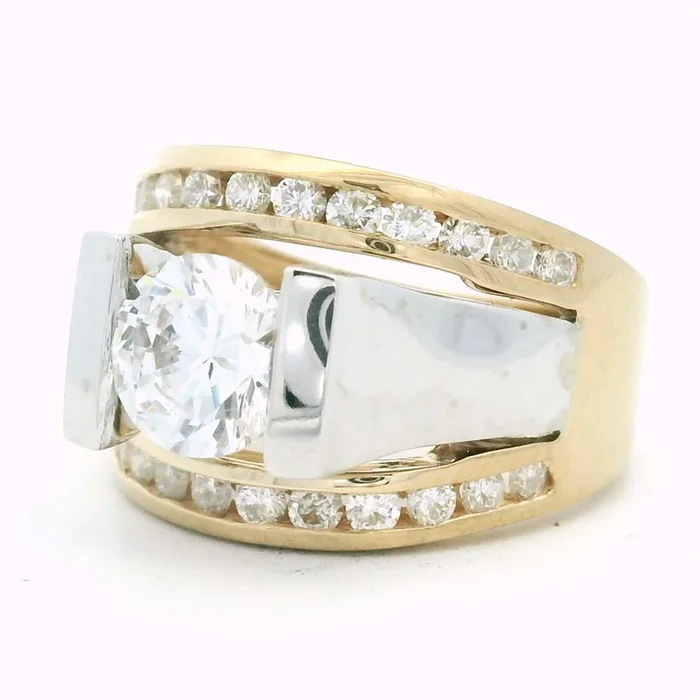 14K White And Yellow Gold Contemporary Round Natural Diamonds Engagement Ring