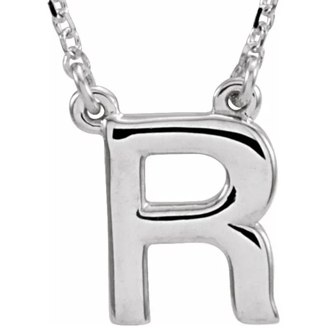 14K White Block Initial R 16″ Necklace