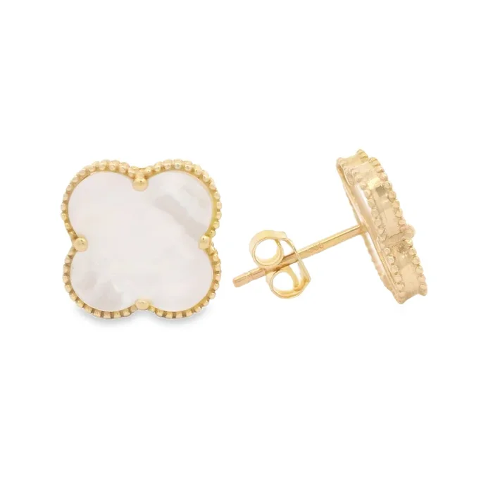 14K White Clover Earrings (11MM) JTJ™