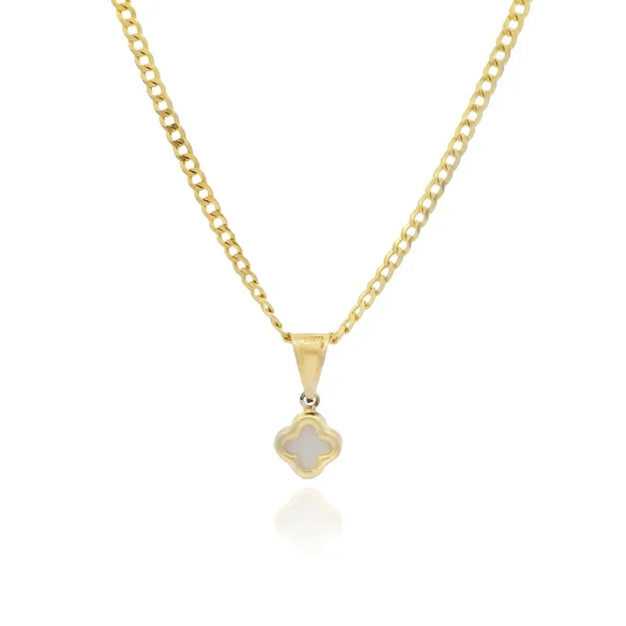 14K White Clover Pendant W/ Solid Cuban Chain (18” Inches) JTJ™