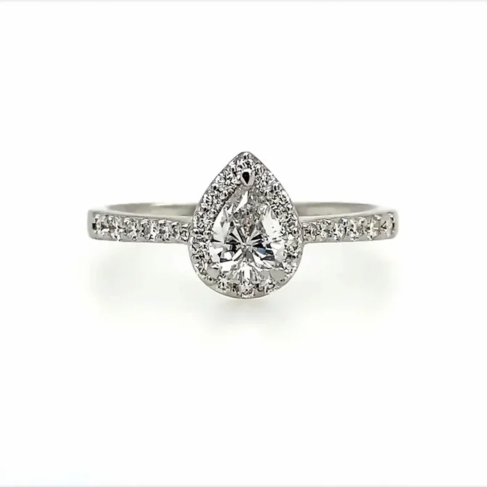 14K White Gold 0.41Ct Pear Diamond Halo Engagement Ring