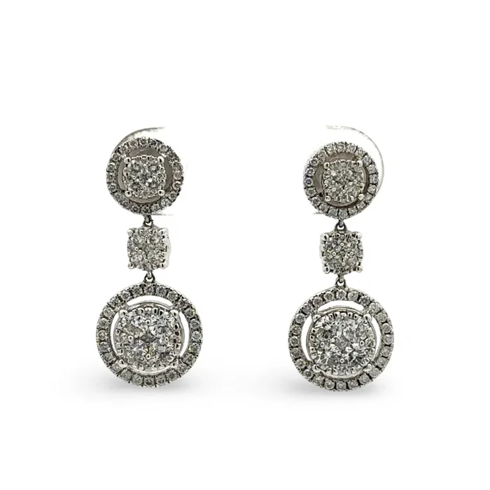 14K White Gold 1.15TCW Diamond Cluster Drop Earrings