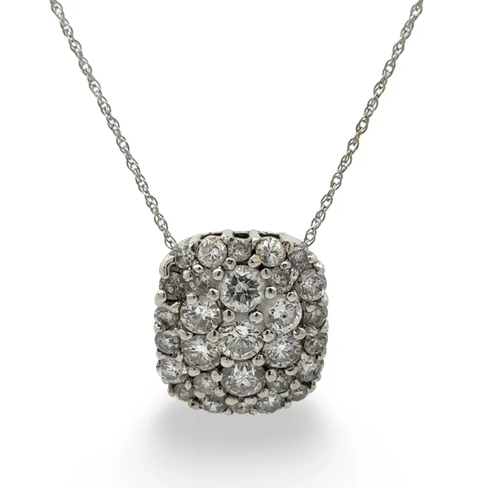 14K White Gold 1.1TCW Diamond Cluster Necklace