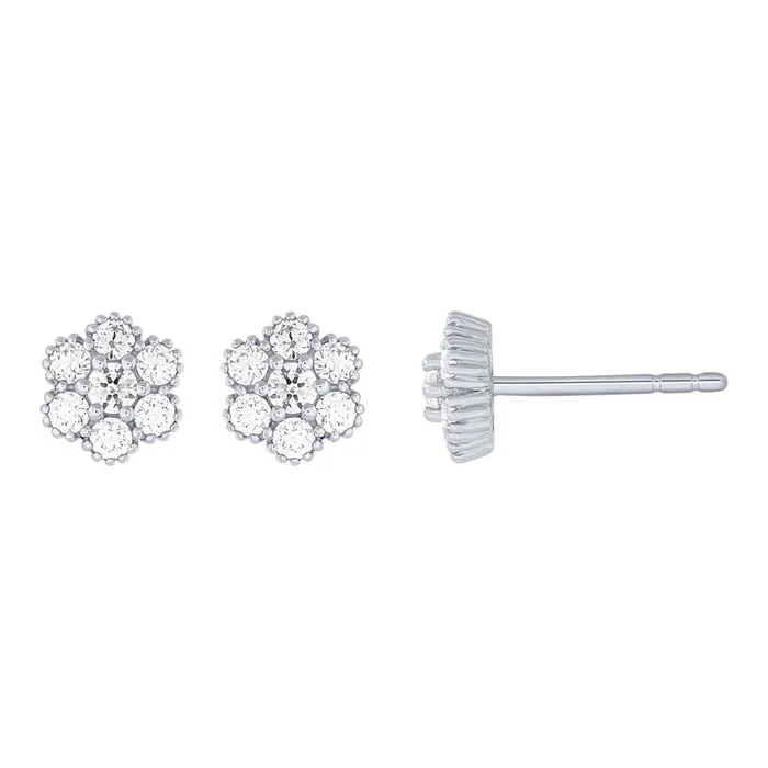 14K White Gold 1/4Ctw Diamond Floral Stud Earrings