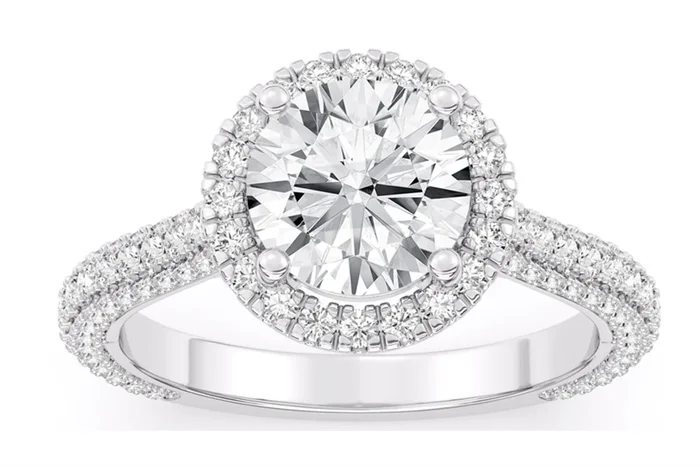 14K White Gold 1.52Ct Round Lab Grown Diamonds Halo Engagement Ring
