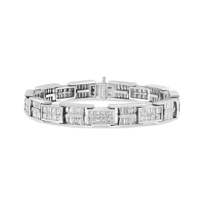 14K White Gold 10 5/8 Cttw Diamond Panel Link Bracelet – 7″ Inches