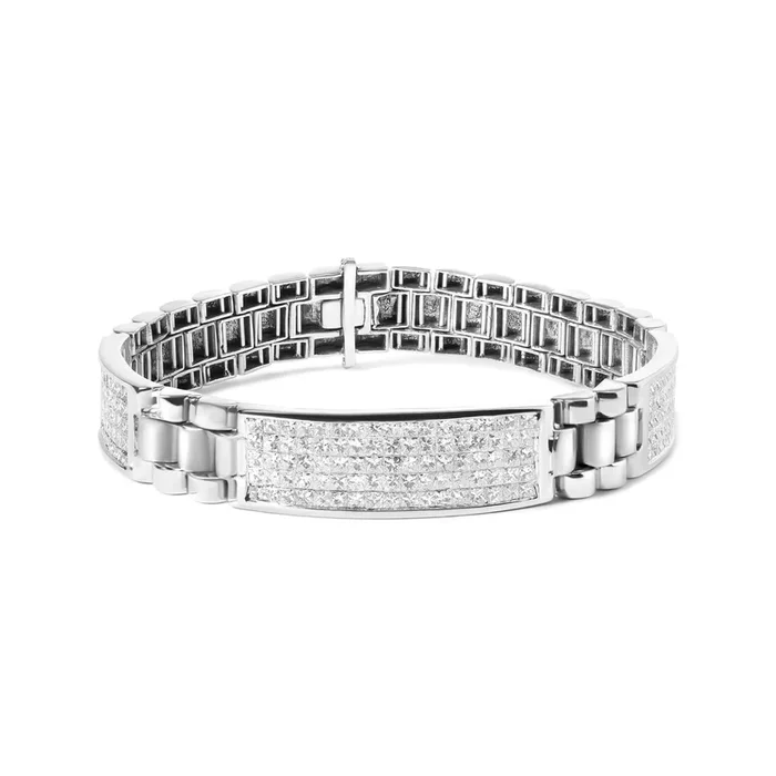 14K White Gold 12.0 Cttw Men’s Invisible Set Princess Diamond Tennis Bracelet (G-H Color, VS1-VS2 Clarity) – Size 8.5″ Inches