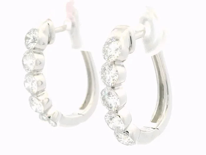 14K White Gold 15Mm Oval Huggie Lab Grown Diamonds Hoop Earrings