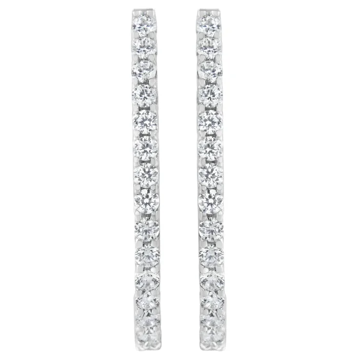 14K White Gold 2.0 Cttw Round Brilliant Cut Diamond Oblong Hinged Leverback Hoop Earrings (I-J Color, I1-I2 Clarity)