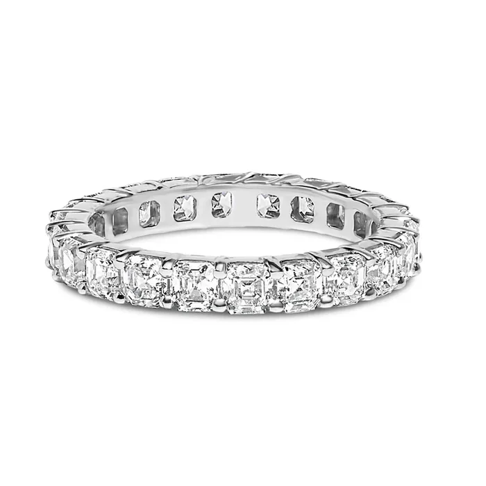 14K White Gold 2 1/3 Cttw Asscher Cut Lab Grown Diamond Eternity Band Ring (E-F Color, VS1-VS2 Clarity) – Ring Size 5.5