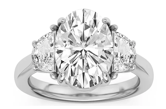 14K White Gold 2.51Ct Round Lab Grown Diamonds Three Stone Engagement Ring